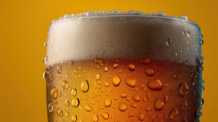 IPA pint with foam lace and droplets on soft circle background