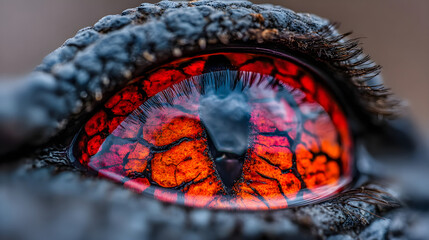 Dragon eye showing fiery magma texture macro