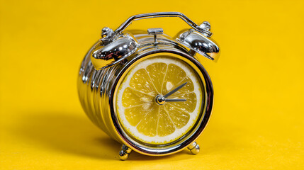 Alarm clock with lemon slice dial symbolizing fresh morning