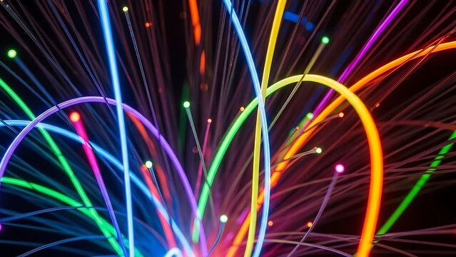 Vibrant colorful neon light trails abstract. - Powered by Adobe