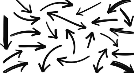Fototapeta premium A chaotic arrangement of black arrows on a white background