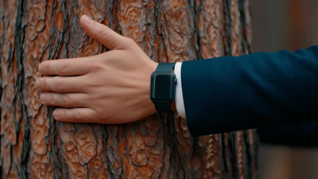 Social detox for creatives, embracing nature with hands on a tree.