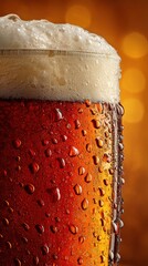 red ale pint with creamy head and dew on soft circular backdrop