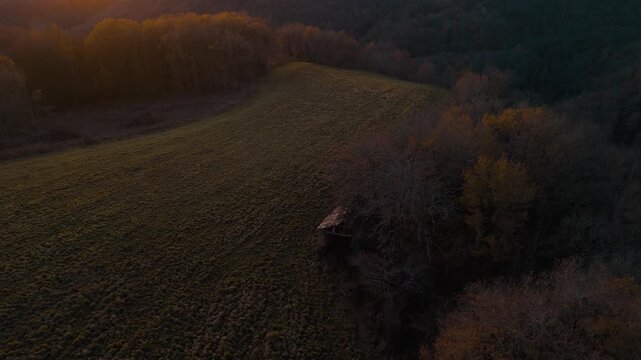 Mystic autumn aerial - forest and hills drone footage