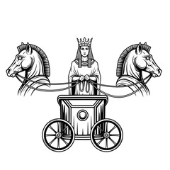 Chariot Tarot Card Illustration: Esoteric Symbolism, Arcana, Fortune Telling, Occult Art, Vintage Style, Black and White, Mystical, Destiny, Spiritual Journey