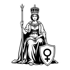Queen, Symbol of Womanhood, Feminine Power, Esoteric Arcana, Black and White Vector