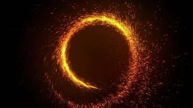 Magic fire circle portal glowing energy ring spark swirl animation on transparent background.
