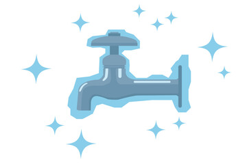 凍結した蛇口のイラスト｜冬の寒さと水道インフラを表す生活素材