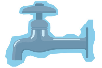 凍結した蛇口のイラスト｜冬の寒さと水道インフラを表す生活素材