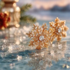 Elegant Winter Snowflake Background with Golden Glow