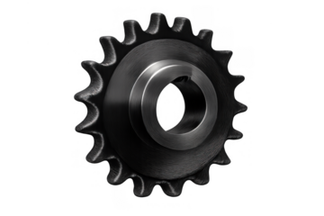 Industrial metal sprocket isolated on transparent background, a crucial mechanical power transmission component for machinery