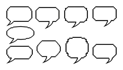 Set of pixel art speech bubbles outlines for comic or retro digital communication