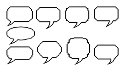 Set of pixel art speech bubbles outlines for comic or retro digital communication