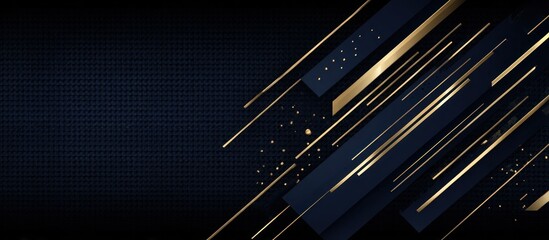 Luxury dark blue and gold abstract background with geometric lines and particles