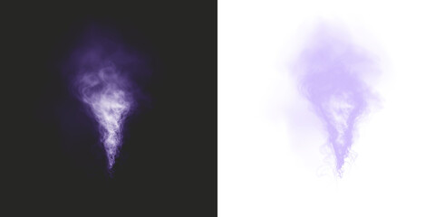 Purple glowing smoke vortex isolated on transparent PNG background.