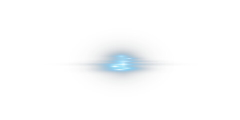 Blue horizontal light energy flare isolated on transparent PNG background.