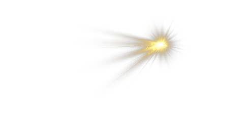 Golden light burst with motion trails isolated on transparent PNG background.