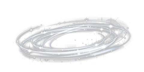 White glowing vortex light ring with sparkling particles isolated on transparent PNG background.