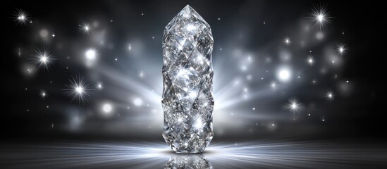 Tall, faceted crystal monument shining brightly