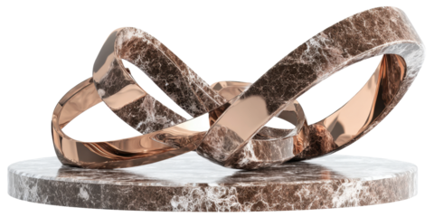 Abstract Infinity Loop Sculpture with Marble Base on Transparent Background