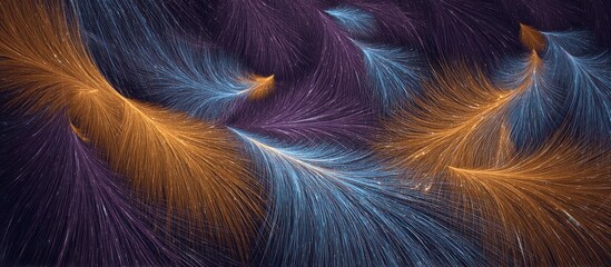 Viintimate apparelnt colorful feathers swirling in dynamic motion against dark background