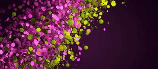 Viintimate apparelnt purple, green, and gold confetti swirling on a deep violet background