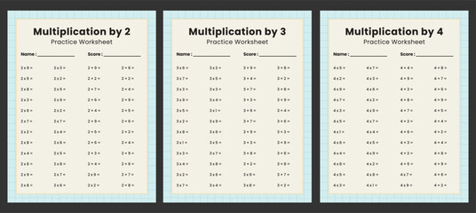 Multiplication by 2, 3, and 4 Practice Sheets for Kids