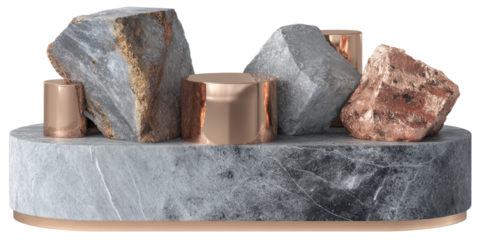 Abstract Stone and Metal Podiums for Product Display on Transparent Backdrop