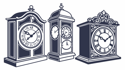 Vintage Clock Collection Illustration for Antique Shop Web Design Time Management Project Graphics