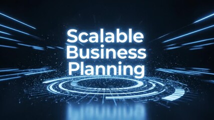Scalable business planning futuristic digital strategy concept with glowing circular interface and motion light streaks, neon grid floor and ceiling with glowing blue perspective lines converging - Powered by Adobe