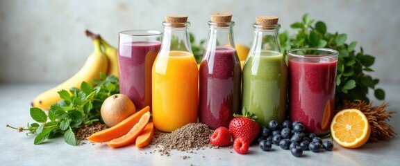 Smoothie ingredients arranged by immune-boosting properties, proactive nutrition and health empowerment preparation