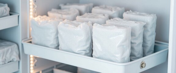 Reusable ice packs arranged in freezer door organizer, chronic pain management preparedness and practical self-care