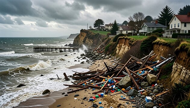 Erosion and Stormy Coastal Scene - Powered by Adobe