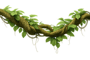 Obraz premium Jungle liana vine border with green tropical leaves hanging, wild rainforest plant element on transparent background