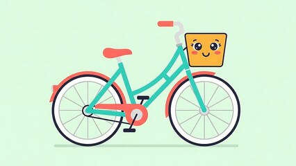 Fototapeta premium Colorful cartoon bicycle with smiling basket.