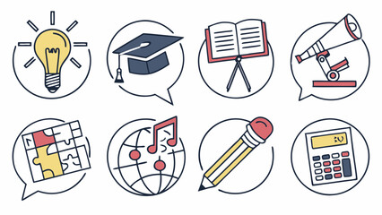 Education Icons Set for E-Learning School Curriculum Design Science Math Music Learning Development