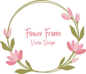 flower frame, floral frame vector, minimal floral circle frame vector with soft pink flowers