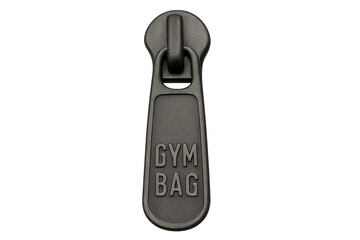 Metal zipper pull for gym bag on transparent background