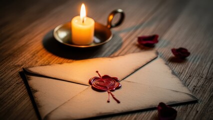 Sealed letter beside a lit candle