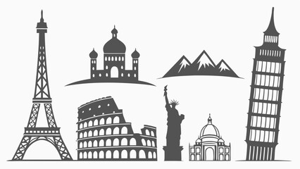 Iconic World Travel Landmarks Silhouette Set for Tourism Web Design Vacation Brochures Adventure Planning