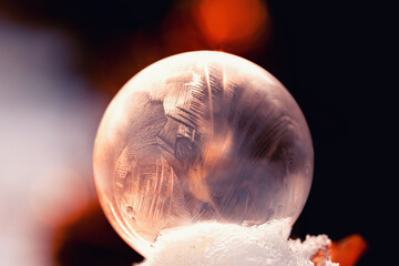 Delicate Frozen Bubble with Intricate Frost Patterns, copy space, natural background or wallpaper