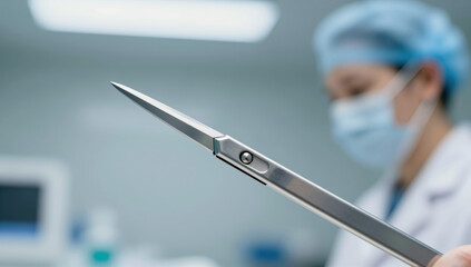 Surgical scalpel blade close up medical equipment surgery healthcare professional background copy space hospital clinic operation doctor instrument steel