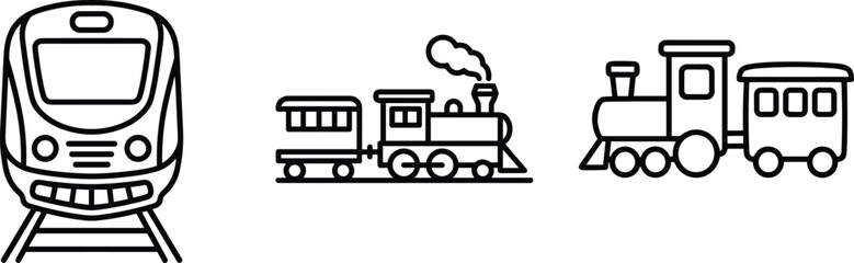 Train illustration set showing modern passenger train and classic steam locomotive icons, railway transportation, travel and public transit concept vector © Shirina