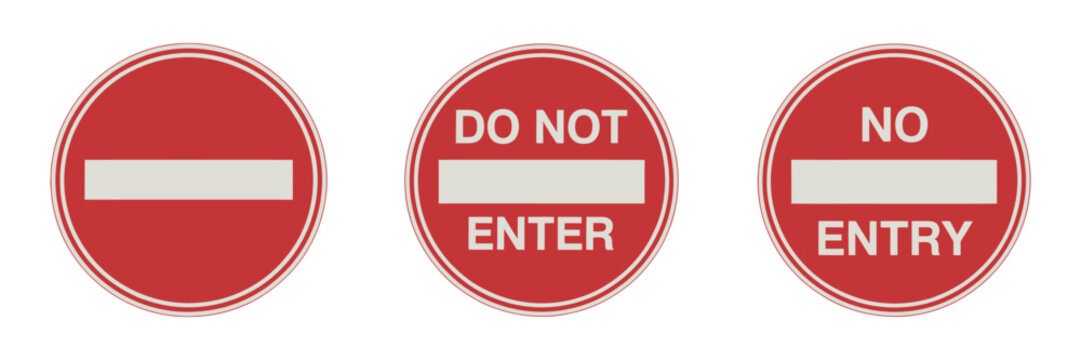 No entry sign vector set featuring prohibition marks, restricted access signs, traffic stop symbols, and safety indicators for public spaces, road safety, workplace warnings, and compliance visuals
