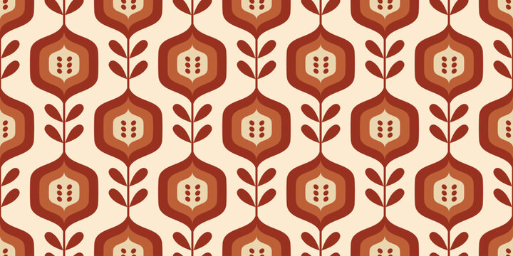 Retro 70s seamless floral pattern. Geometric vintage flower background. Groovy vector abstract wallpaper. Modern trendy minimal simple ornament for fabric print