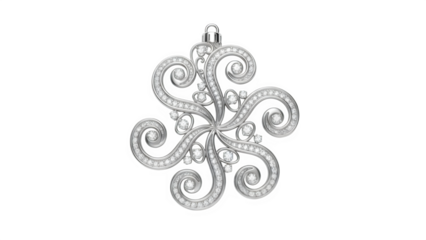 Elegant silver snowflake ornament with diamonds for christmas decoration isolated on transparent background