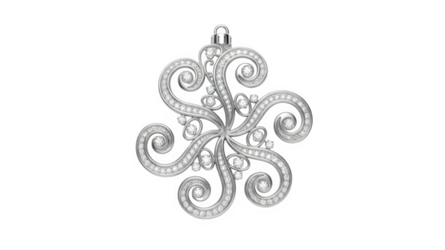 Elegant silver snowflake ornament with diamonds for christmas decoration isolated on transparent background - Powered by Adobe