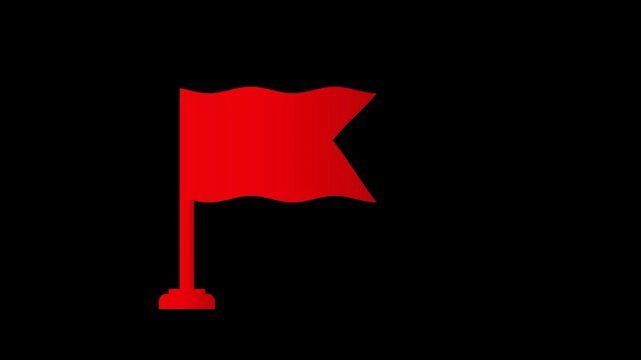 Red Flag waving icon map marker symbol destination sign animation on transparent background.