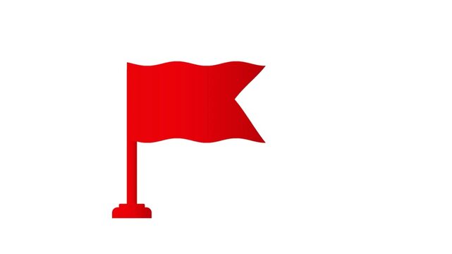 Red Flag waving icon map marker symbol destination sign animation on transparent background.