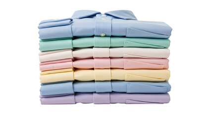 Stack of folded pastel colored dress shirts isolated on transparent background